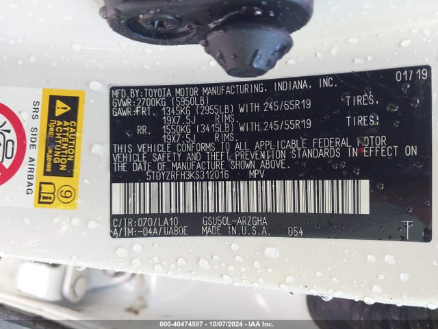Toyota Highlander Limited Platinum 2019 5TDYZRFH3KS312016 Image 9