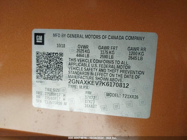 Chevrolet EQUINOX LT 2019 2GNAXKEV7K6170812 Image 9