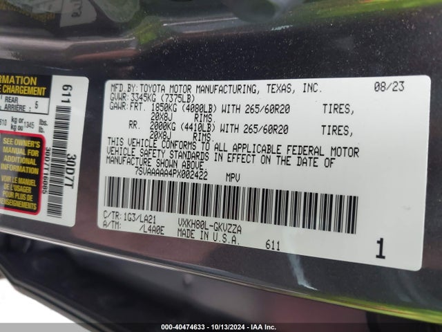 Toyota Sequoia Platinum 2023 7SVAAAAA4PX002422 Image 9