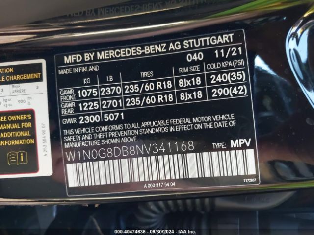 W1N0G8DB8NV341168 Mercedes-Benz Glc 300 Suv