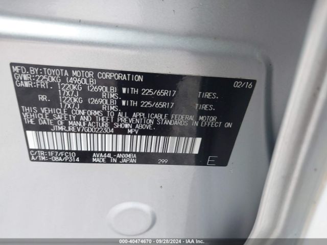 JTMRJREV7GD022304 Toyota Rav4 Hybrid Xle