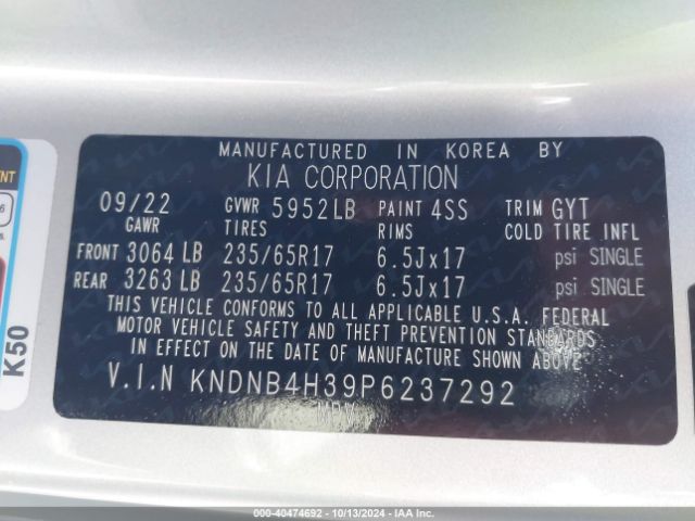 KNDNB4H39P6237292 KIA Carnival Mpv Lx Seat Package