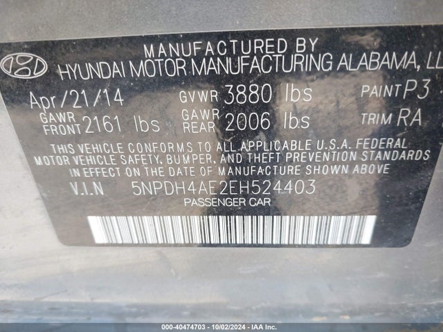 Hyundai ELANTRA SE 2014 5NPDH4AE2EH524403 Image 9