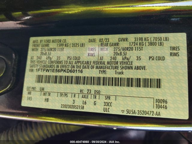 1FTFW1E56PKD60116 Ford F-150 Lariat