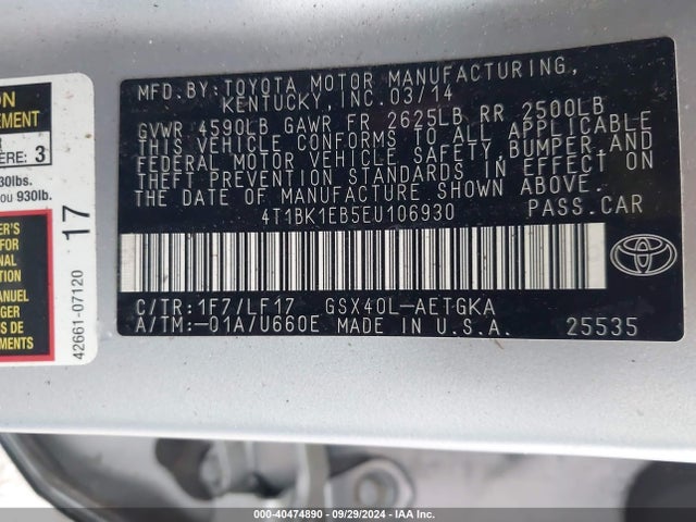 Toyota Avalon Xle Premium 2014 4T1BK1EB5EU106930 Image 9