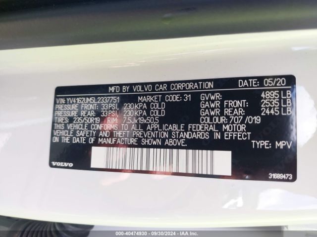 YV4162UM5L2337751 Volvo Xc40 T5 R-design