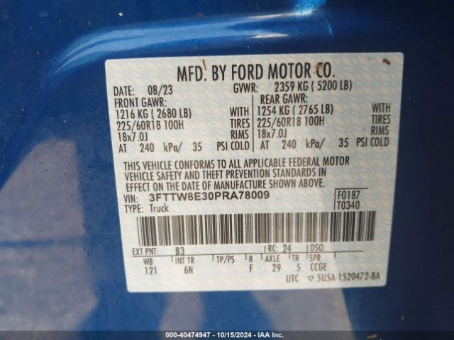3FTTW8E30PRA78009 Ford Maverick Lariat