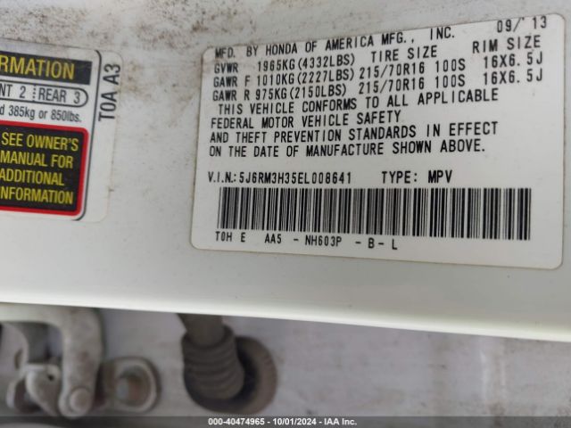 5J6RM3H35EL008641 Honda CR-V LX