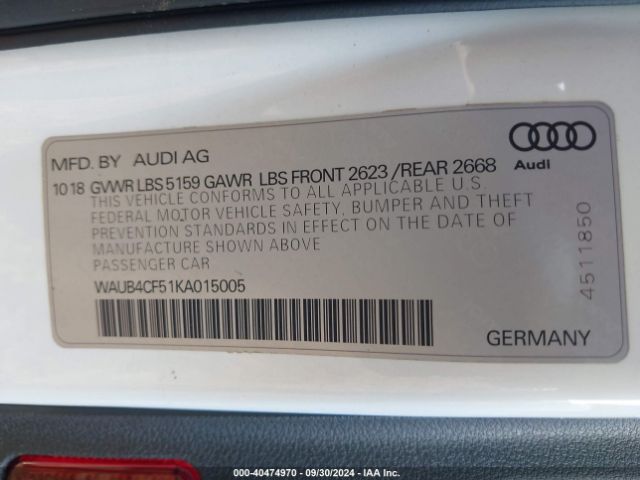 WAUB4CF51KA015005 Audi S5 3.0t Premium