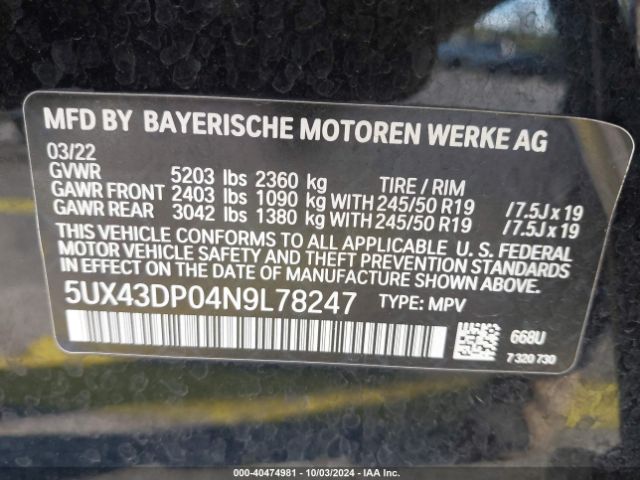 5UX43DP04N9L78247 BMW X3 Sdrive30i