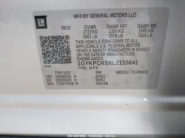 1GYKPCRSXLZ110641 Cadillac Xt6 Fwd Premium Luxury