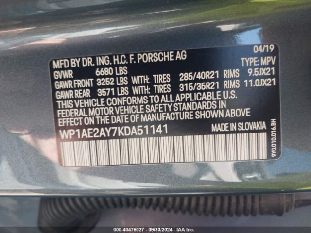 2019 PORSCHE CAYENNE E-HYBRID WP1AE2AY7KDA51141 Photo 8