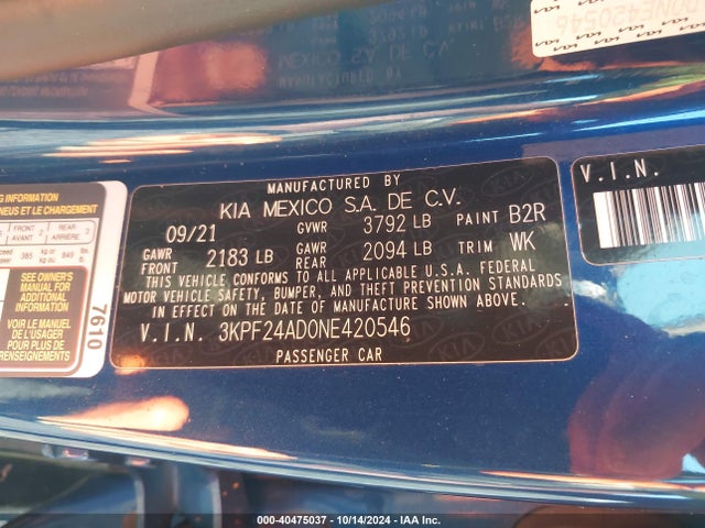 KIA Forte Lxs 2022 3KPF24AD0NE420546 Image 9