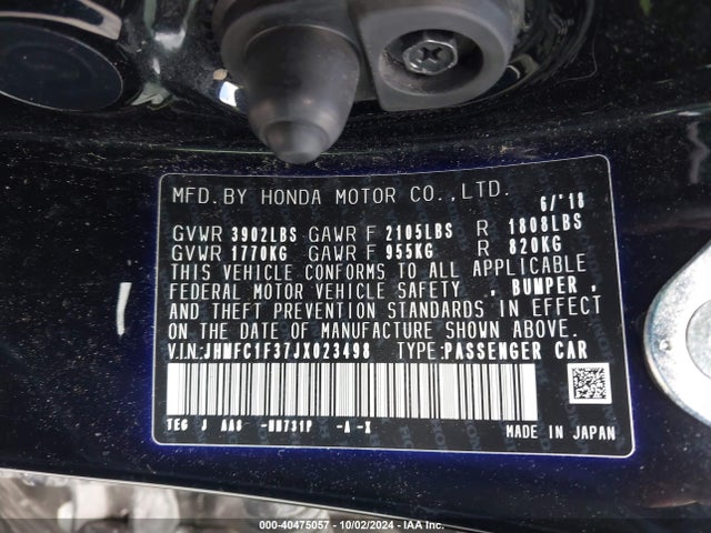 Honda Civic Ex-t 2018 JHMFC1F37JX023498 Image 9