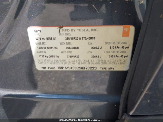 2019 TESLA MODEL X 5YJXCBE23KF203223 Photo 8