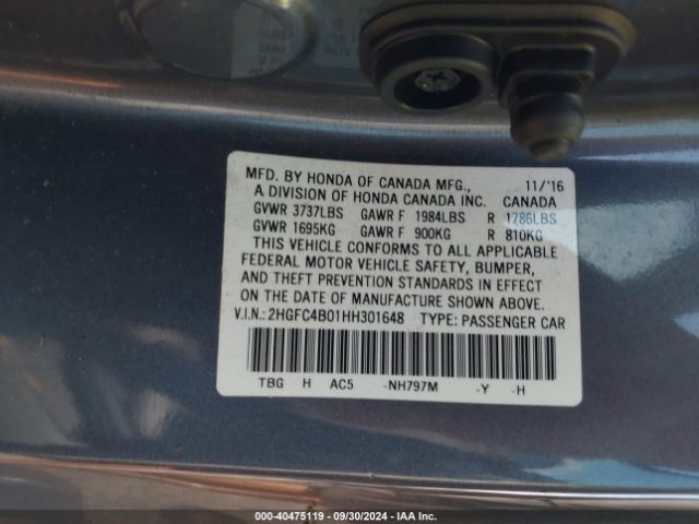 2HGFC4B01HH301648 Honda Civic Lx-p