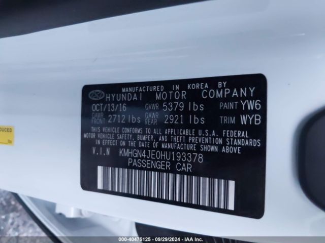 KMHGN4JE0HU193378 Genesis G80 3.8
