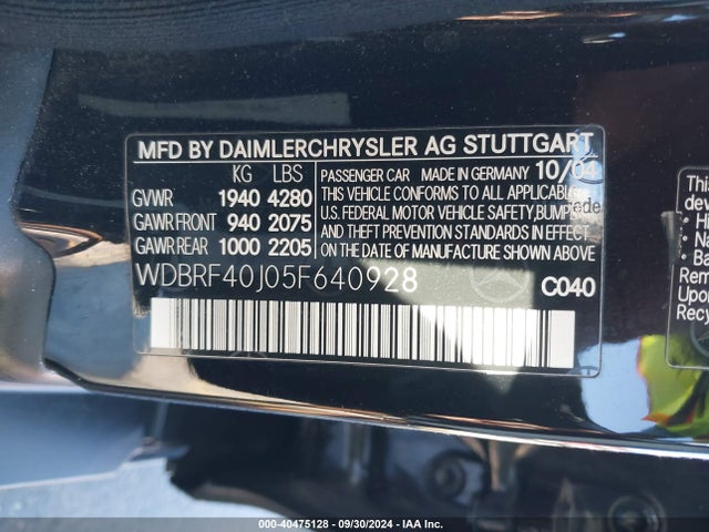 Aukcja sprzedaży 2005 Mercedes-benz C 230 Kompressor Sport, vin: WDBRF40J05F640928, numer aukcji: 40475128