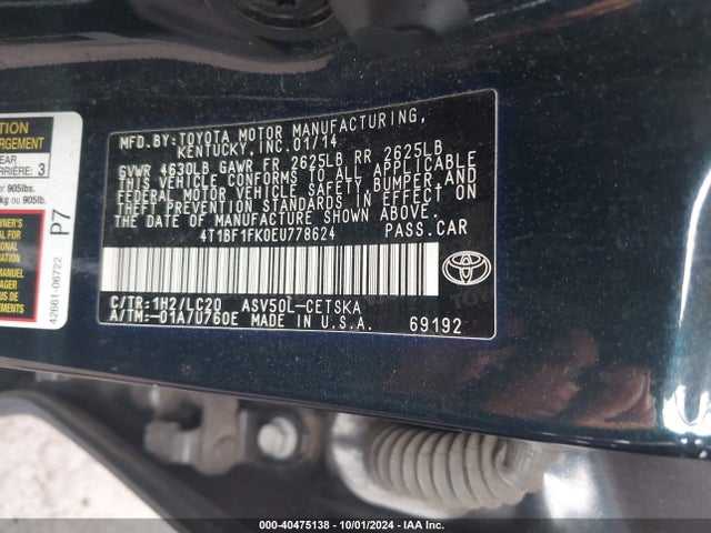 Toyota CAMRY SE 2014 4T1BF1FK0EU778624 Image 9