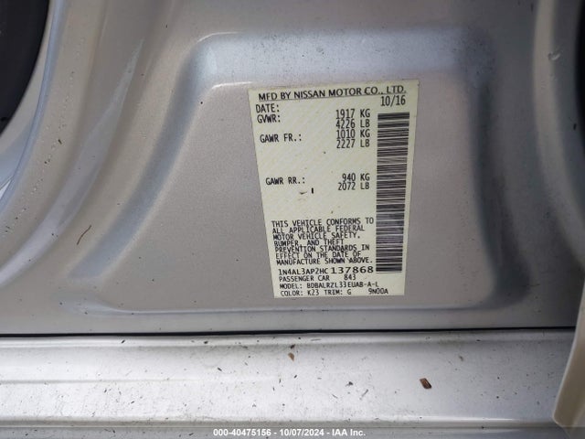 Nissan Altima 2.5 Sl 2017 1N4AL3AP2HC137868 Image 9
