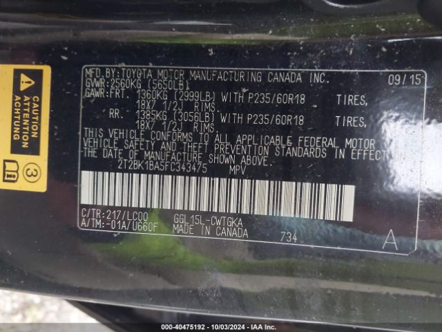 2T2BK1BA5FC343475 Lexus RX 350