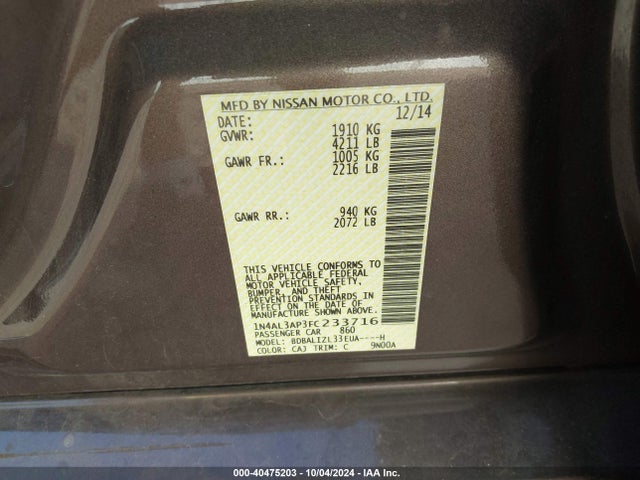 1N4AL3AP3FC233716 Nissan Altima 2.5/s/sv/sl