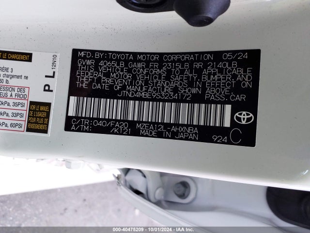 JTND4MBE9S3234172 Toyota COROLLA SE