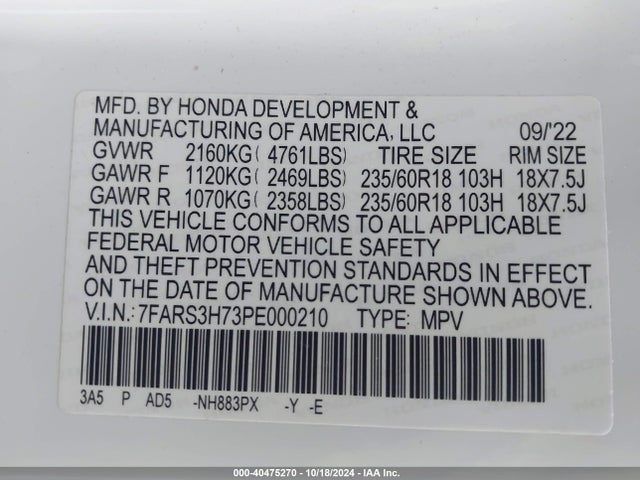 Honda Cr-v Ex-l 2wd 2023 7FARS3H73PE000210 Image 9