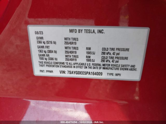 7SAYGDEE5PA164009 Tesla Model Y Awd/long Range Dual Motor All-wheel Drive