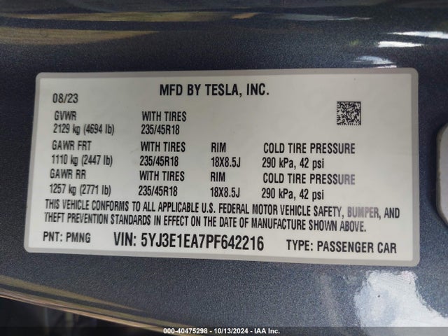 2023 TESLA MODEL 3 5YJ3E1EA7PF642216 Photo 8
