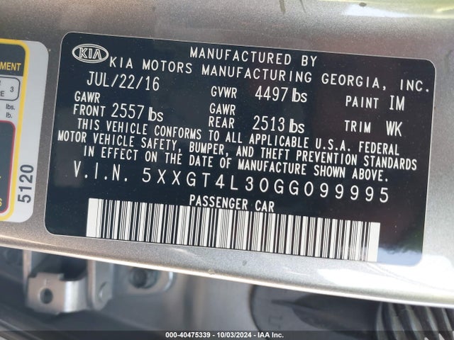 KIA Optima Lx 2016 5XXGT4L30GG099995 Image 9