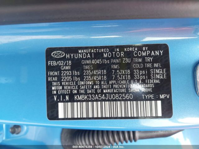 KM8K33A54JU082560 Hyundai Kona Limited