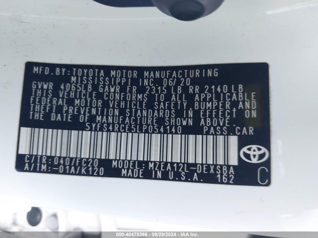 Toyota Corolla Se Nightshade Edition 2020 5YFS4RCE5LP054140 Image 9
