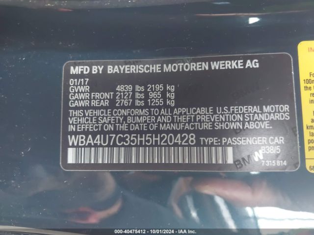 WBA4U7C35H5H20428 BMW 430I