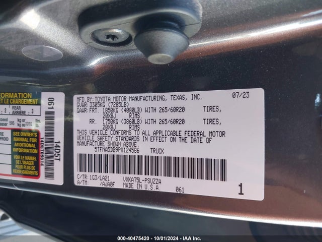 Toyota Tundra Platinum 2023 5TFNA5DB9PX124586 Image 9