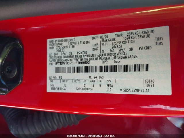 Ford F-150 Xl 2020 1FTEW1CP3LFB99503 Image 9