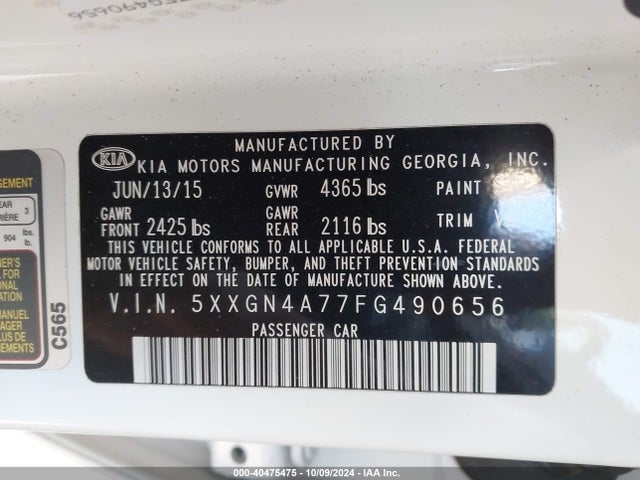 KIA OPTIMA EX 2015 5XXGN4A77FG490656 Image 9