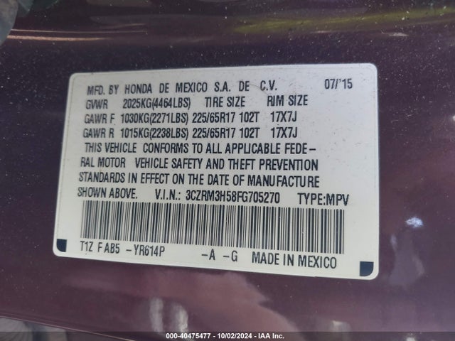 Honda CR-V EX 2015 3CZRM3H58FG705270 Image 9
