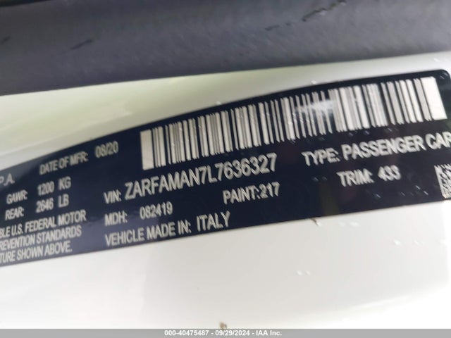 ZARFAMAN7L7636327 Alfa Romeo Giulia Rwd