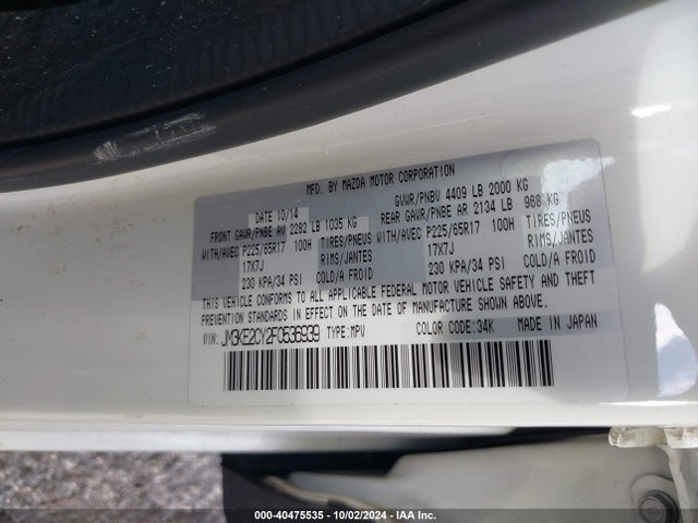 Mazda Cx-5 Touring 2015 JM3KE2CY2F0536939 Image 9