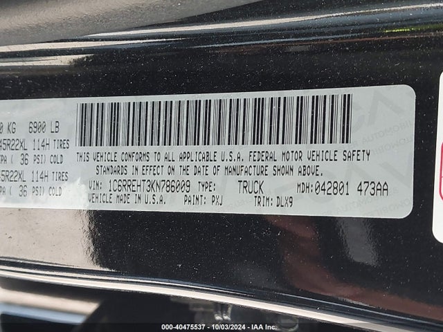 RAM 1500 Limited  4x2 5'7 Box 2019 1C6RREHT3KN786009 Image 9