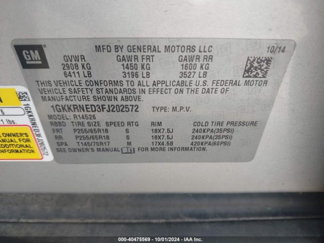 1GKKRNED3FJ202572 GMC Acadia Sle-1