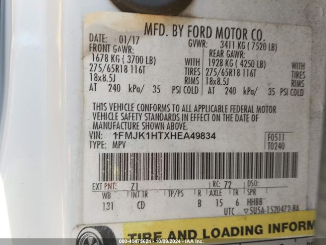 1FMJK1HTXHEA49834 Ford Expedition El Xlt