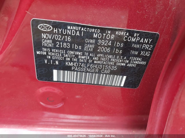 Hyundai ELANTRA SE 2017 KMHD74LF6HU315535 Image 9