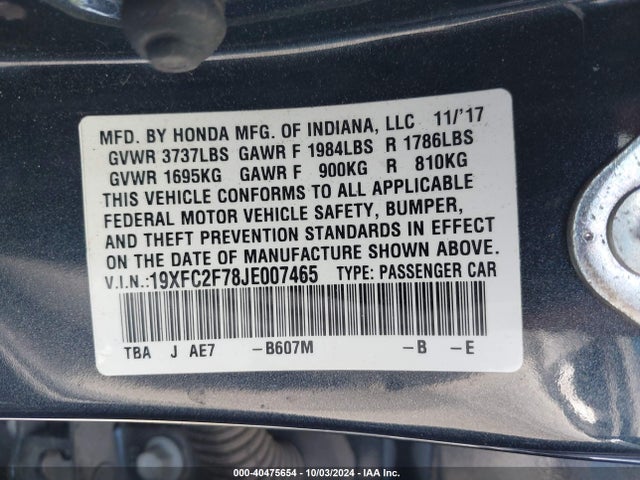 Honda CIVIC EX 2018 19XFC2F78JE007465 Image 9
