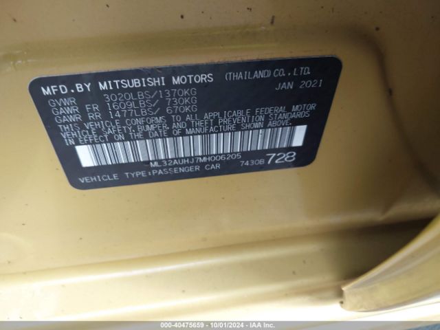 ML32AUHJ7MH006205 Mitsubishi Mirage Carbonite Edition/es/le