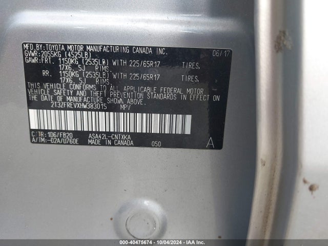Toyota RAV4 LE 2017 2T3ZFREVXHW383015 Image 9