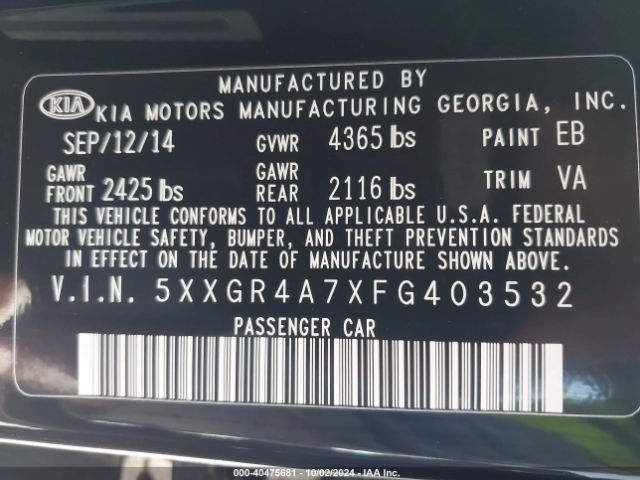 5XXGR4A7XFG403532 KIA OPTIMA SX