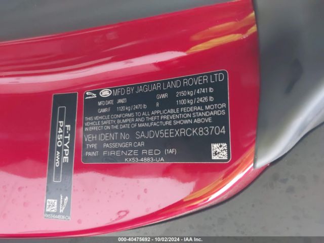 SAJDV5EEXRCK83704 Jaguar F-Type
