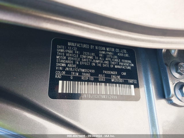 JN1BJ1CV7NW352499 Nissan Rogue Sport Sl Fwd Xtronic Cvt